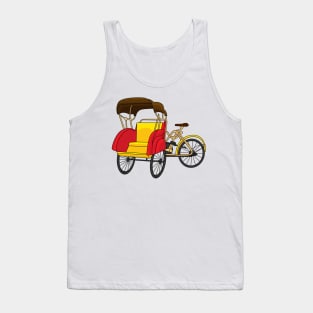 Pedicab rickshaw cartoon illustration Tank Top